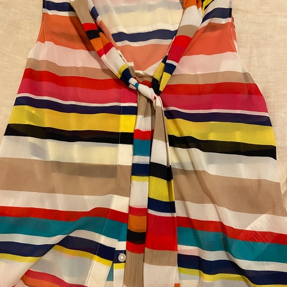 Alice + Olivia | Colorful Silk Striped Bow Tie Blouse | Size XS - Picture 5 of 6